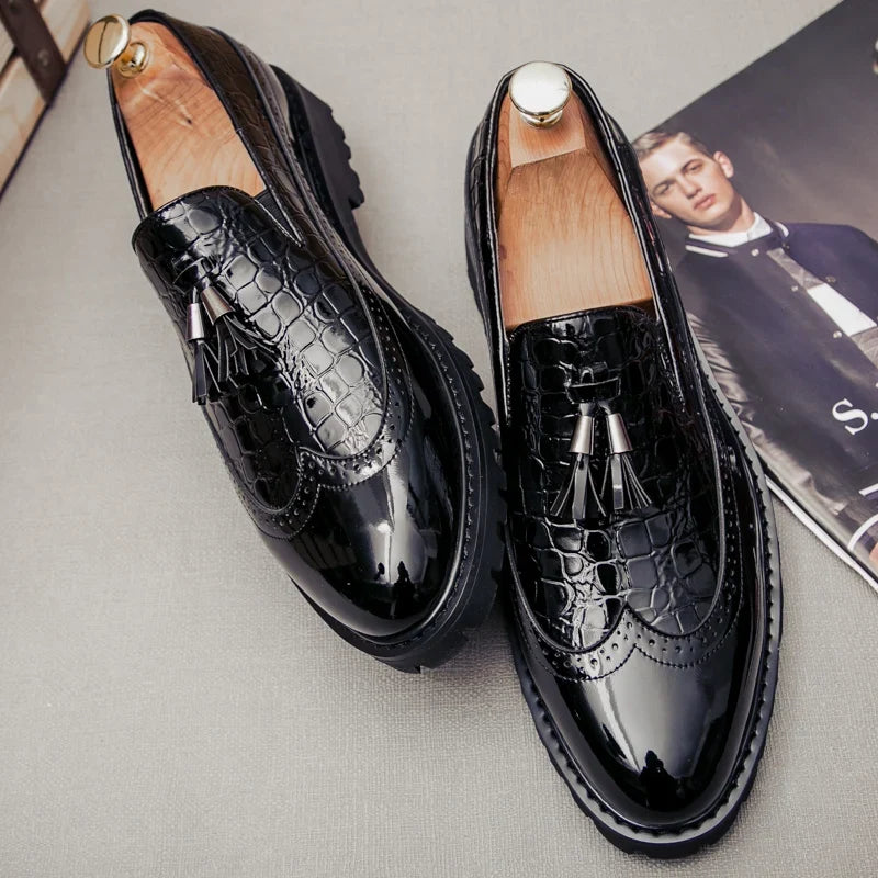 Men Loafers PU Splicing Tassel Decoration Low Heel Comfortable Classic Daily Business Men Shoes