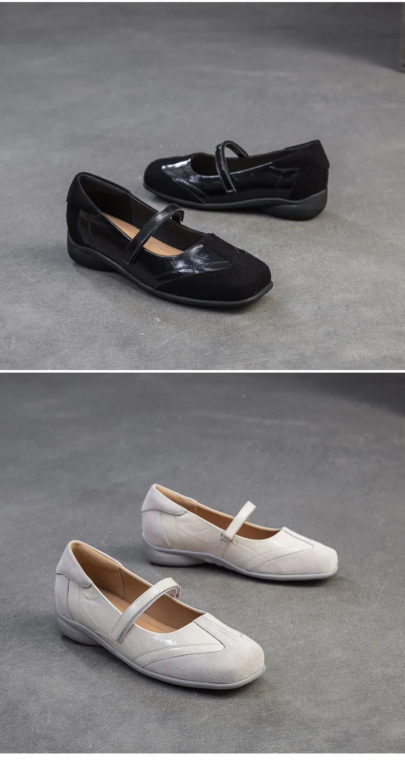 DRKANOL 2026 Women Genuine Leather Flat Shoes Summer Shallow Sheepskin Hook And Loop Casual Loafers Ladies Low Heel Single Shoes