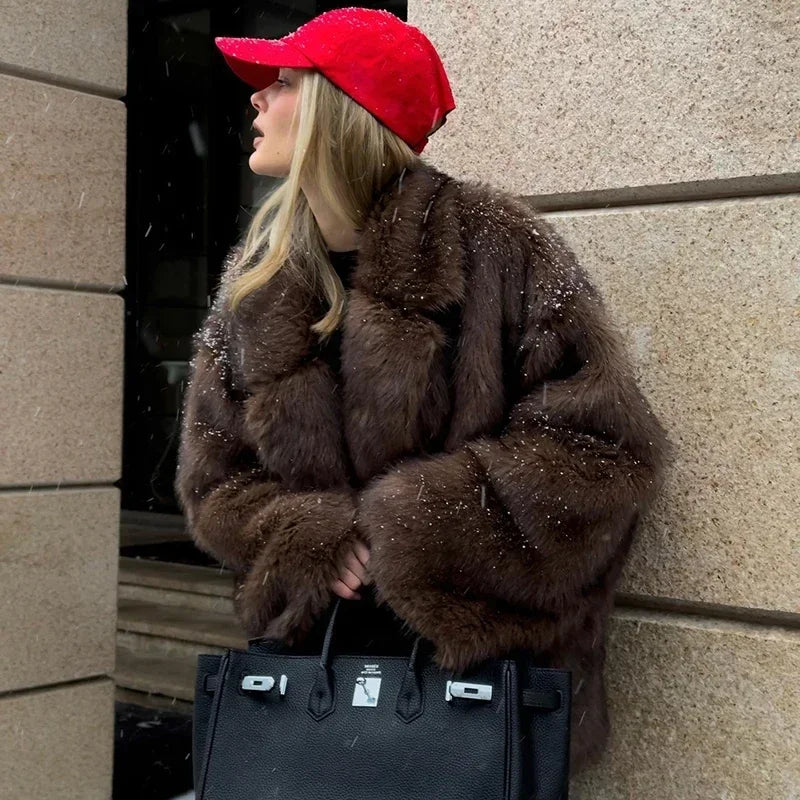 Neo Mint Ins Hot Fashion Girls Oversized Gradient Fur Coat Women 2024 Winter Thick Warm Outerwear Fluffy Faux Fox Fur Jacket