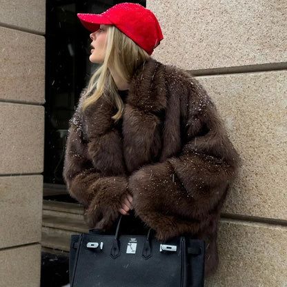 Neo Mint Ins Hot Fashion Girls Oversized Gradient Fur Coat Women 2024 Winter Thick Warm Outerwear Fluffy Faux Fox Fur Jacket
