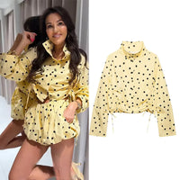 Women's Polka Dots Jacket with Tie New 2026 Spring Long Sleeve High Collar Loose Women Versatile Short Coats Chic Female Jackets