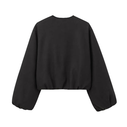 MUJER Black Bomber Jackets for Women Zipper Varsity Jackets Women Soft Cropped Jackets Woman 2025 Long Sleeve Winter Coat Female