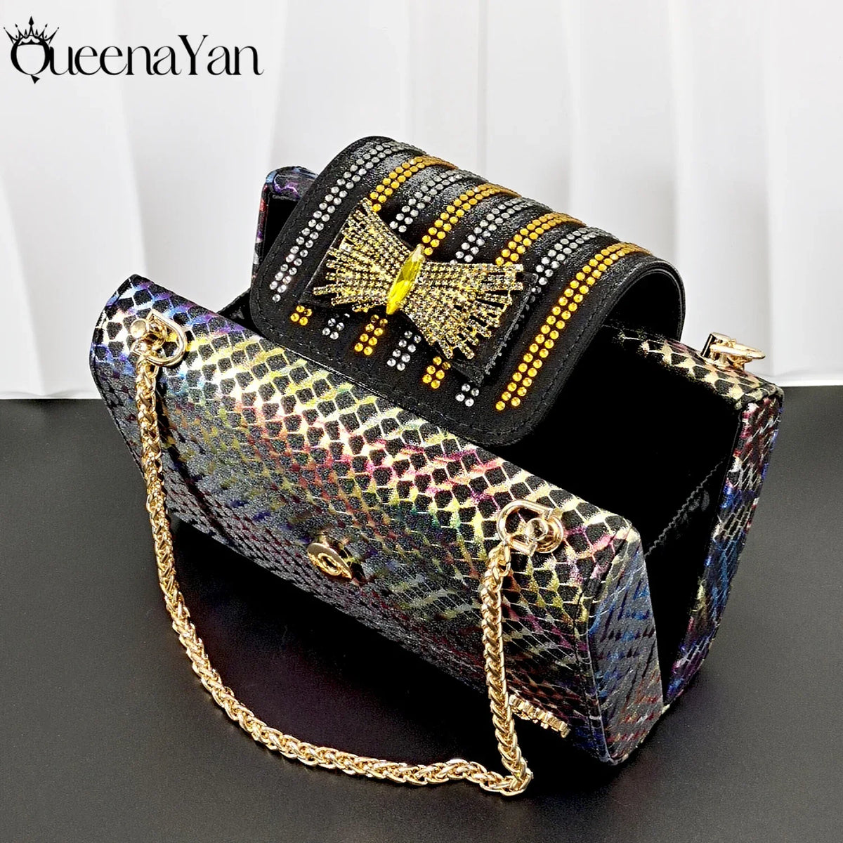QueenaYan 2026 New Italian Pumps and Bag To Party  INS Style Open-Toe Rhinestone Elegant High Heels for Women Party