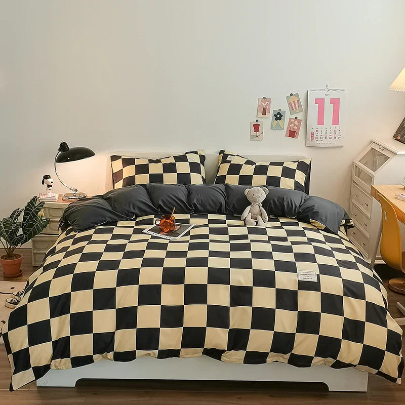 Checkerboard Bedding Comforter Set with Pillowcase bed sheet Single Full Size Bed Linen Duvet Cover Set Queen/King Double Single