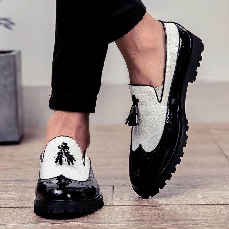 Men Loafers PU Splicing Tassel Decoration Low Heel Comfortable Classic Daily Business Men Shoes