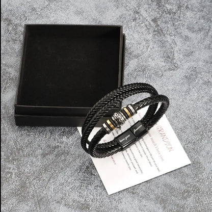 Bracelet for Son/Grandson From Parents, Stainless Steel Leather Bead Grown Up Meaningful Graduation Gifts for His Birthday 8.5"
