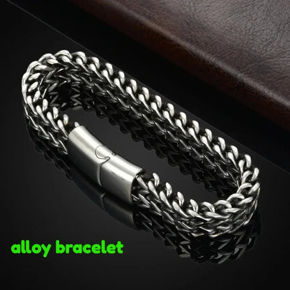 1pcs Men's Stainless Steel Braided Chain Bracelet, Punk Rock Wristband, Magnetic Clasp, Fashion Jewelry Gift for Him