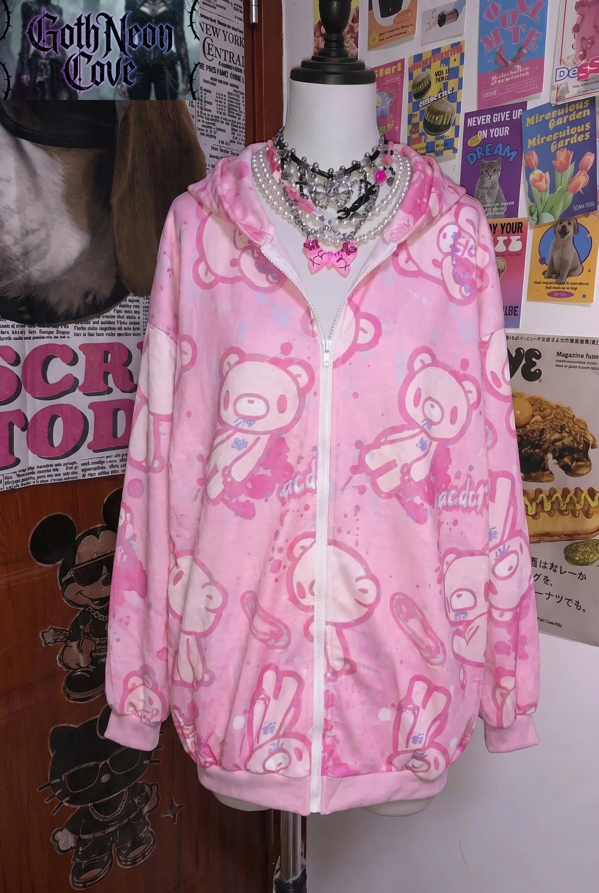 American High Street Y2K Hoodie Women's Cartoon Printed Bear Long Sleeve Coat Subculture Graffiti Yami Kawaii Loose Hooded Coat