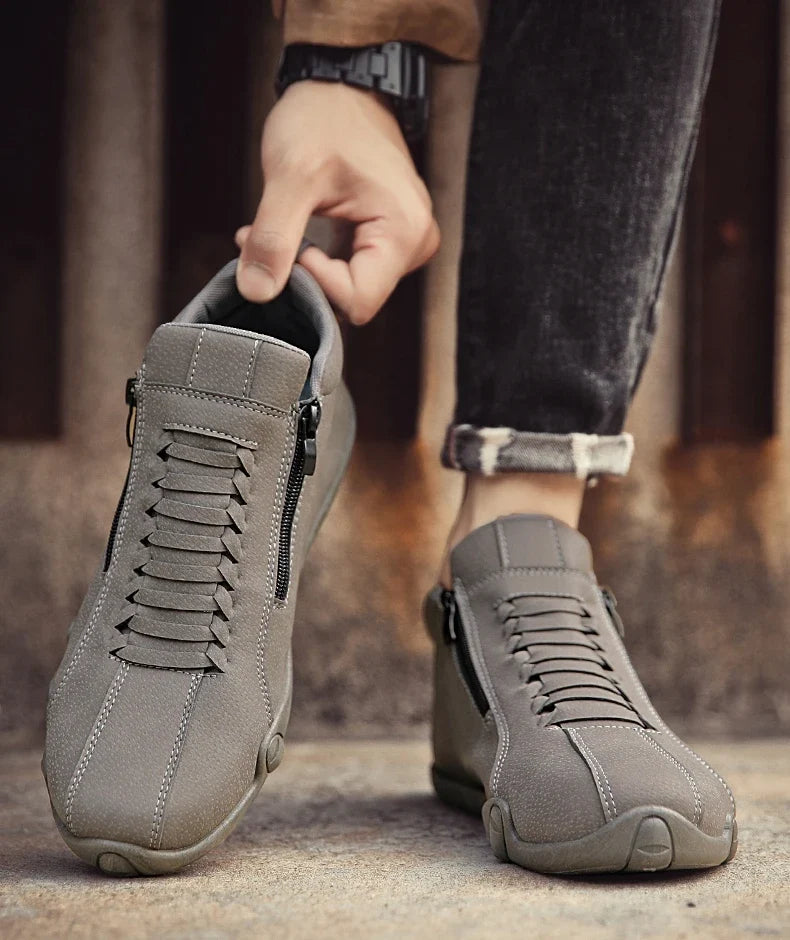 Men's Casual Shoes Side Zipper Short Boots Versatile Flats Bottom Trbottomyy Fashion Pu Leather Men's Shoes Spring Suitable for Outdoor Sports