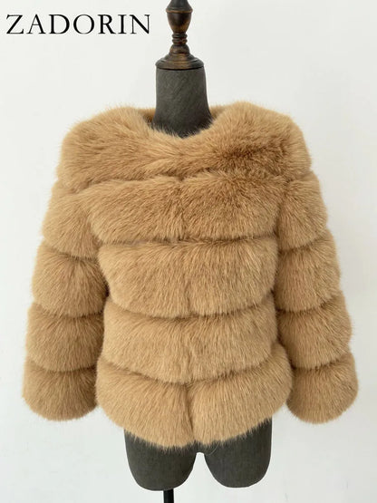 ZADORIN S-6XL Mink Coat Winter Black White Faux Fur Coat Woman Elegant Fluffy Faux Fur Jacket Top Short Fur Coats Woman Clothing