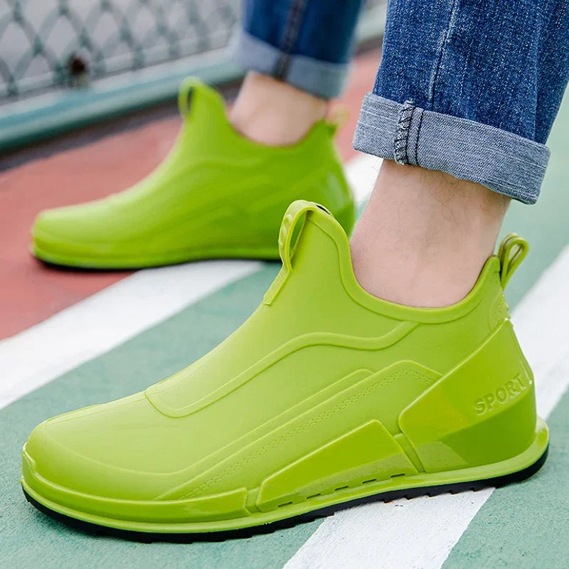 Men's Rain Boots Ankle Waterproof Shoes Men Casual Fishing Work Shoes Slip on Non-slip Rain Shoes Womens Kitchen Rubber Shoes