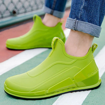 Men's Rain Boots Ankle Waterproof Shoes Men Casual Fishing Work Shoes Slip on Non-slip Rain Shoes Womens Kitchen Rubber Shoes