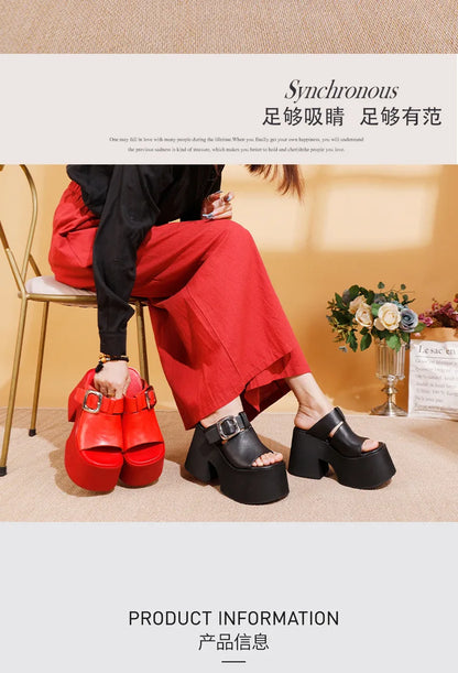 GKTINOO 2026 Summer New Genuine Leather Thick Soled Height Increasing Slippers Fashionable Women's Super High Heels Sandals