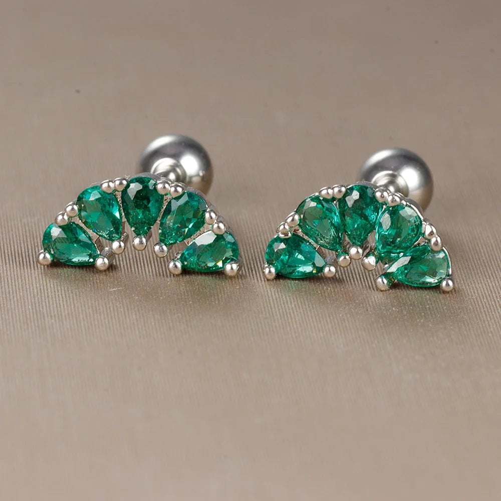 2PC Stainless Steel Little Stud Earring for Women Tiny Green Crystal Zirconia Cartilage Helix Tragus Piercing Earrings Jewelry