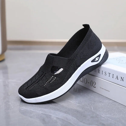 Women's Casual Mesh Sneakers – Cut-Out T-Strap & Cushioned Wedge Sole