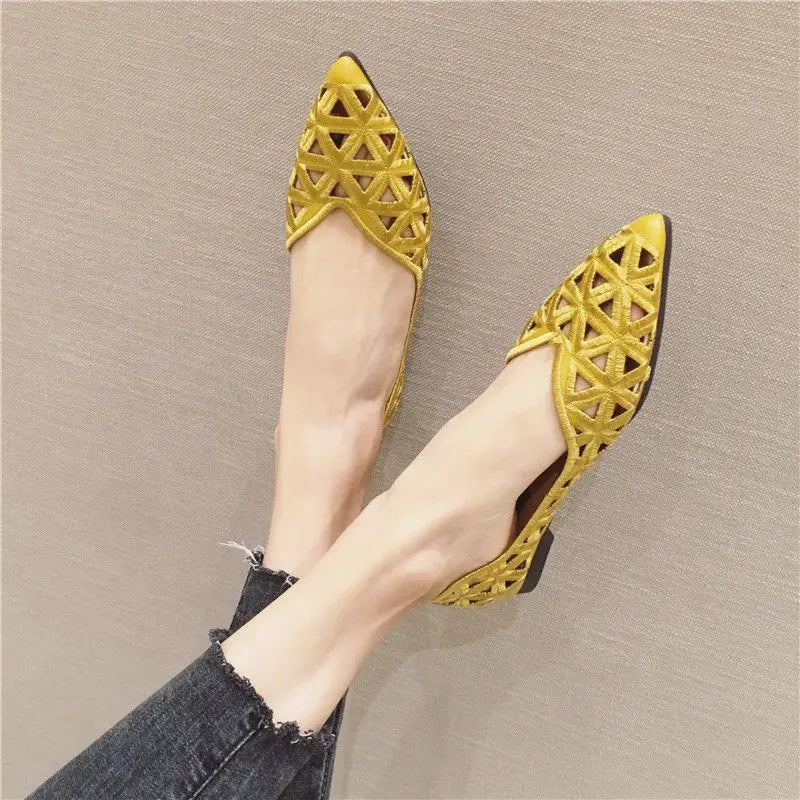 Flat Shoes Women 2026 Summer Pointy Joker Hollow Leisure Commuter Flat Spring Elegant Women's Shoes Breathable Hole Shoes