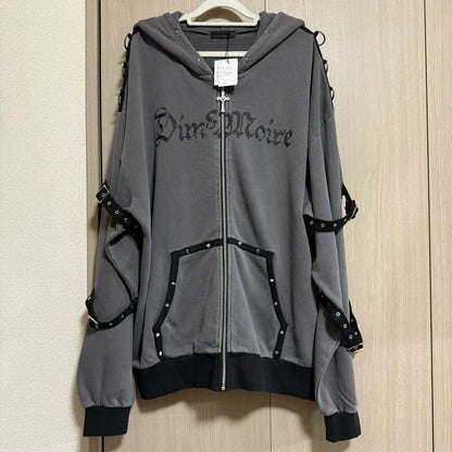 Streetwear Harajuku Hoodies Jackets Women's Clothing Hooded Punk Zipper Coat Japanese Rivet Print Vintage Casual Y2k Sweatshirts