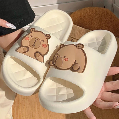 Cute Capybara Design Thick Sole Women Slippers Slides Bathroom Beach Indoor Sandals Summer Couple Shoes