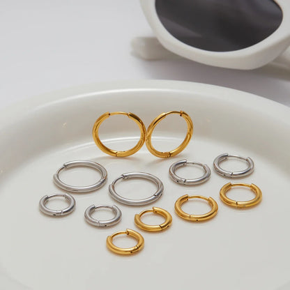 Uworld Simple Classic 18K Gold Color Plated Stainless Steel 2MM Coil Earrings Women's Accessories Party Gift