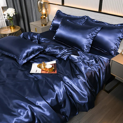 A/B Double-Sided Color Bedding Set Silky Satin Duvet Cover Bed Sheet Pillowcase Luxury Bedsheet King Queen Double Twin Size