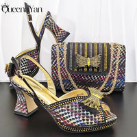 QueenaYan 2026 New Italian Pumps and Bag To Party  INS Style Open-Toe Rhinestone Elegant High Heels for Women Party