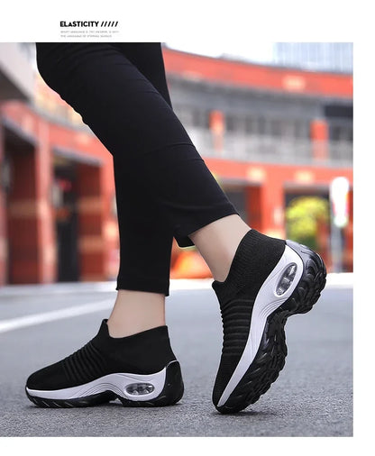 Women Sneakers Summer Fashion Black Sports Casual Shoes Breathable Mesh Lightweight Air Cushion Non-Slip Running Shoe Zapatillas