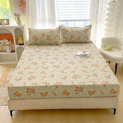 Red Flower Printed Bed Sheet Sets Queen/King Size sabanas cama matrimonial Reactive Printed Fitted Bedsheets for Double Bed