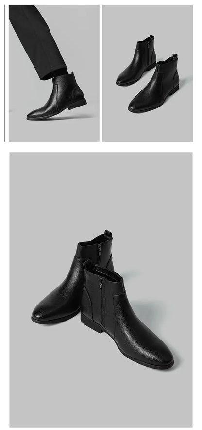 Winter New Men Business Boots Black  Red Simple Slim Fit Soft Leather Boots Casual and Fashionable Chelsea Boots 38-46 Men Boots
