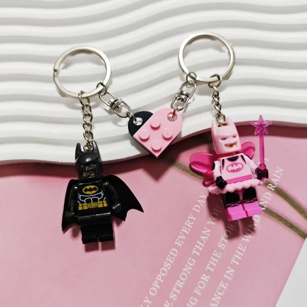 Beautiful Handmade 3D Fairy Star Pink Black Bat Keychain Y2k Heart Block Key Ring Backpack Pendant Couple Keychain Gifts