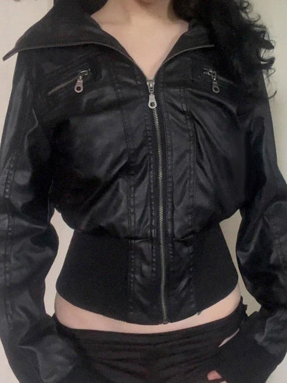 AltGoth Amercian Vintage Pu Leather Jacket Women Streetwear Harajuku Grunge Emo Alternative Grunge Zipper Casual Coats Female