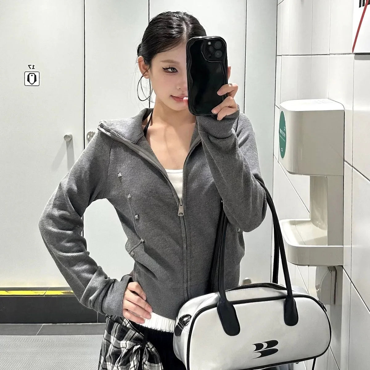 American Vintage Hooded Long Sleeve Jacket Women Autumn Winter Casual Slim Cardigan Top Harajuku Solid Y2k Zipper Clothes 2025