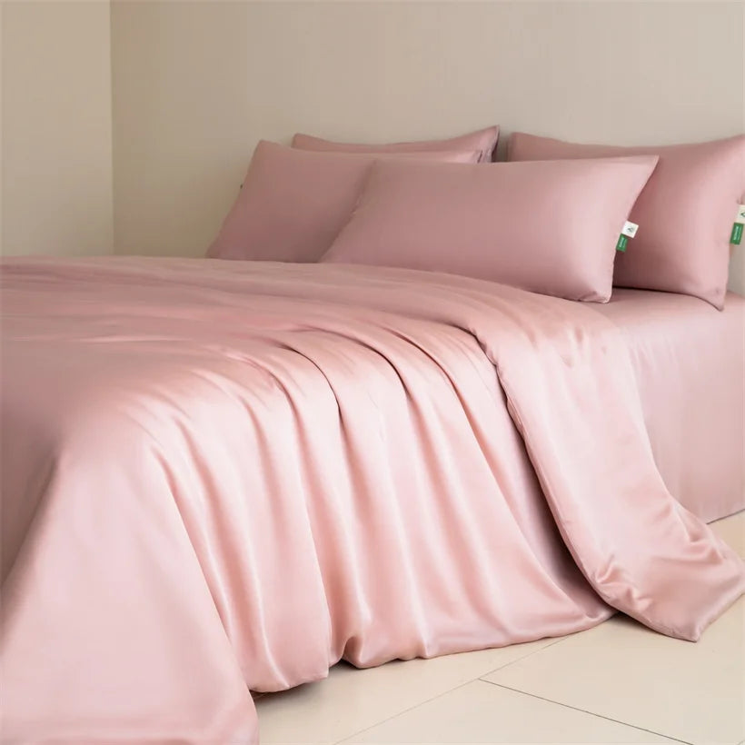 100% Mulberry Silk Bedding Set High End Silk Bed Sheets Set Luxury Smooth Duvet Cover Set Single Double Queen King Size Bedsheet