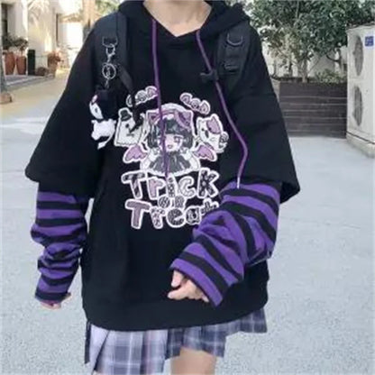 Cute Harajuku Patchwork Hoodie Streetwear Hip Hop Women Sweatshirts Casual Autumn High Street Tops Funny Harajuku Striped Hoodie
