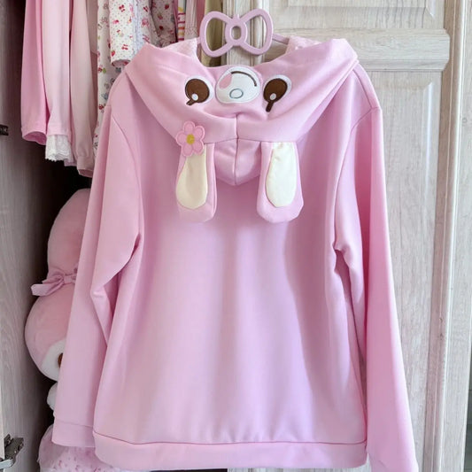 Harajuku Sweet Long Sleeve Hoodie Women Casual Cartoon Print Japan Style Kawaii Hooded Sweatershirt Bodycone All Season