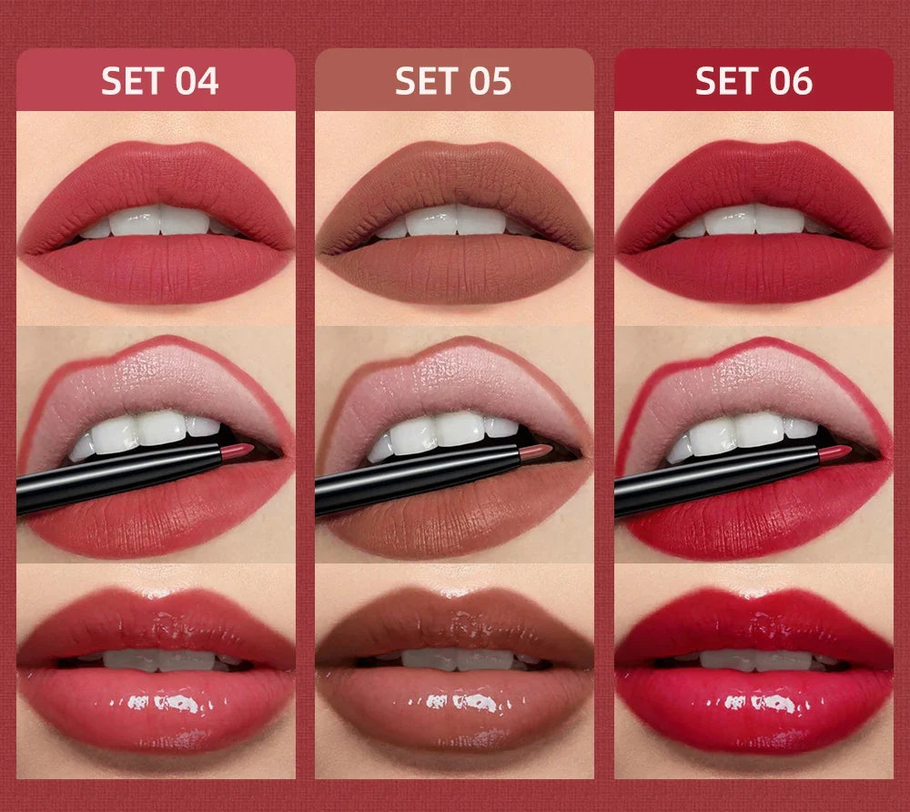 3pcs Matte Liquid Lipstick+Lip Liner Set Lip Glaze Makeup Nude Black Red Velvet Lip Gloss Long Lasting Lip Tint Cosmetics Kits