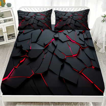 3Pcs Lightning Glow Fitted Sheet Set 3D Printed Soft Red Black Bedspread Single Twin Queen King Size Bed Sheet Set Home Decor