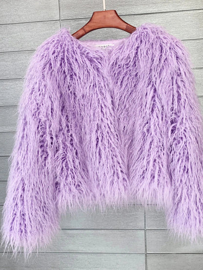 Colorful Warm Faux Women Fur Coat  Black White Pink Plush Coat Female Jacket Fur Autumn Winter Shaggy Outerwear High Street 2025