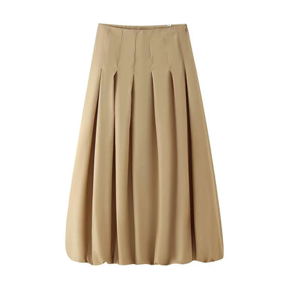 Women's Autumn New Short Zipper Jacket Short Sleeved Top High Waisted Pleated Lantern Flower Bud Half Skirt Set
