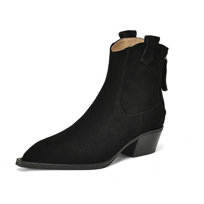 2025 Autumn Winter Trend Cow Suede Women Western Boots Black Brown Khaki Purple Green Burgundy Pointed Toe Ladies Ankle Boots