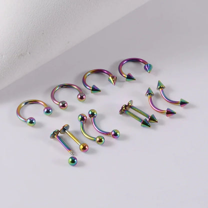 12pcs/Set Surgical Steel Silver Color Gold Plated Black Rainbow Ear Nose Eyebrow Labret Basic Piercing Jewelry Set 8mm