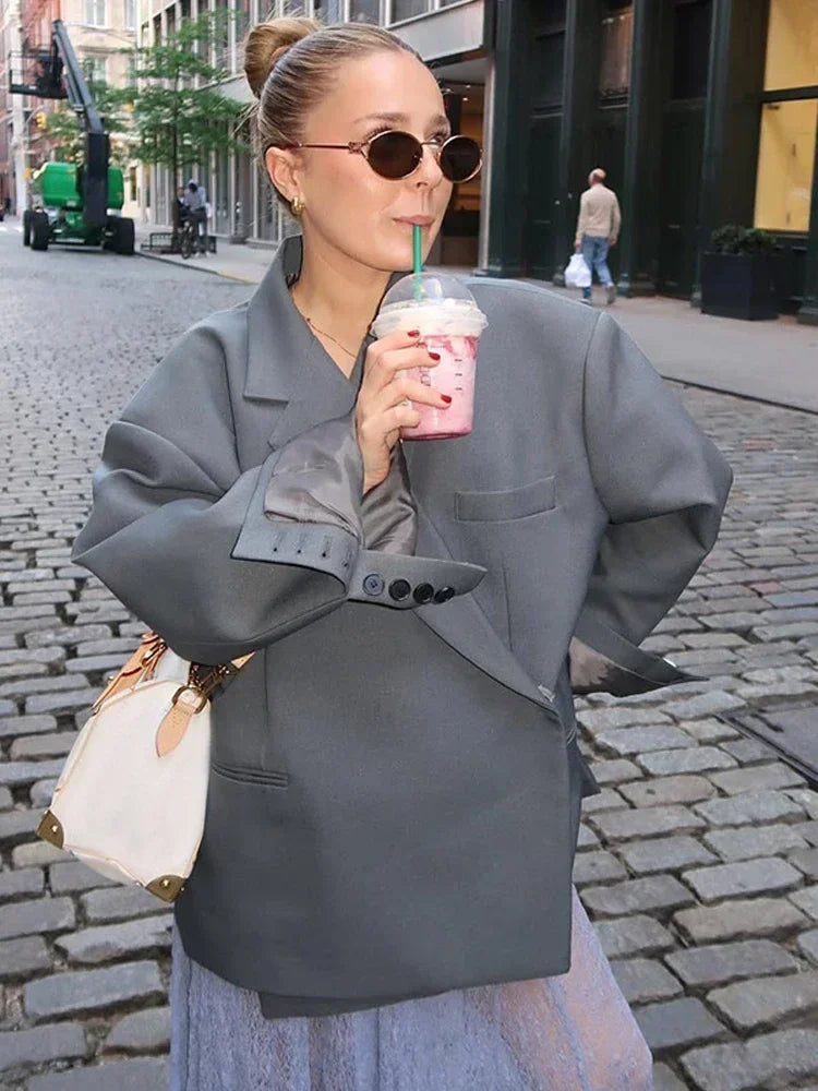 Solid Lapel Blazer Women Coats Fashion Full Sleeve Pocket One Button Jackets 2026 Autumn Daily Office Lady Commute Outwear