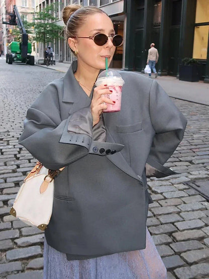 Solid Lapel Blazer Women Coats Fashion Full Sleeve Pocket One Button Jackets 2026 Autumn Daily Office Lady Commute Outwear