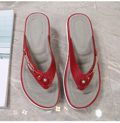 2023 Women's Slippers Summer New Fashion Metal Button Slides Shoes Wedge Beach Sandals Women Outside Platform Leisure Flip Flops