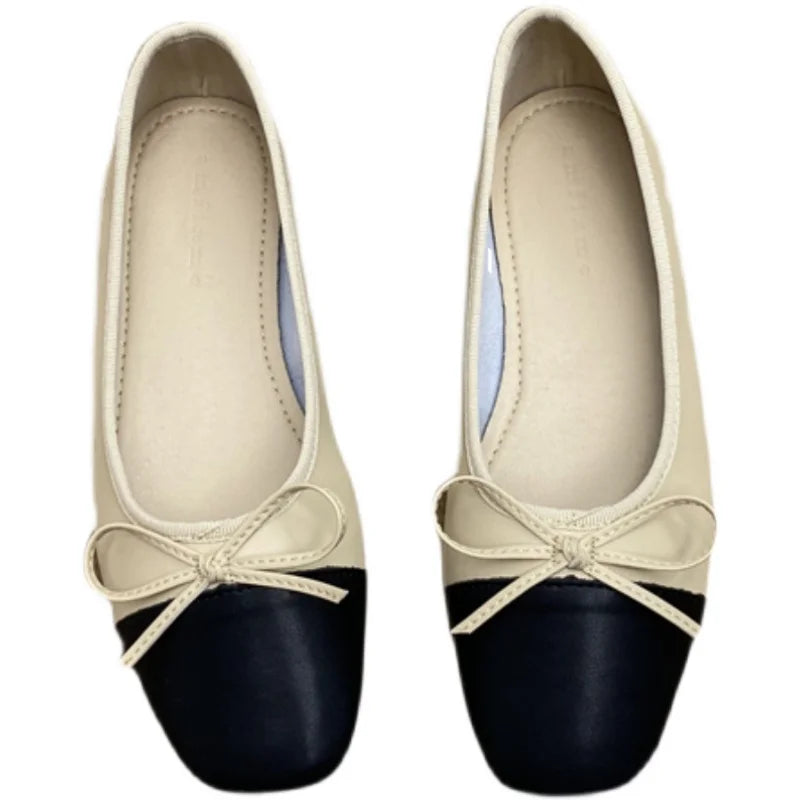 Large Size 44 45 46 47 48 Flat Shoes Women's Spring  Autumn Bow New Square Toe Shallow Ladies Shoes loafers women zapatos mujer