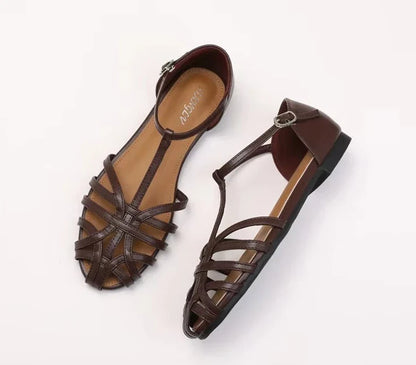 ZAROY Summer Cross Strap Flat Sandals Women Round Toe Ankle Buckle Hollow Casual Roman Sandalia Zapatos De Mujer сандали