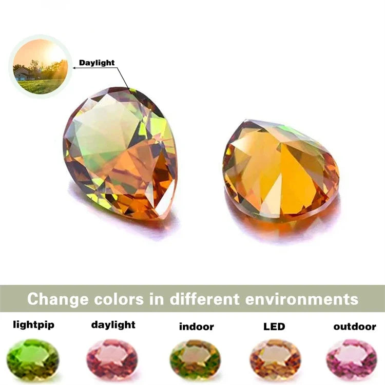 Round Colored Change Sultanite Crystal Bangle Rings Sets for Women Necklace Earring Rings Golden Green Zultanite Quartz Jewelry