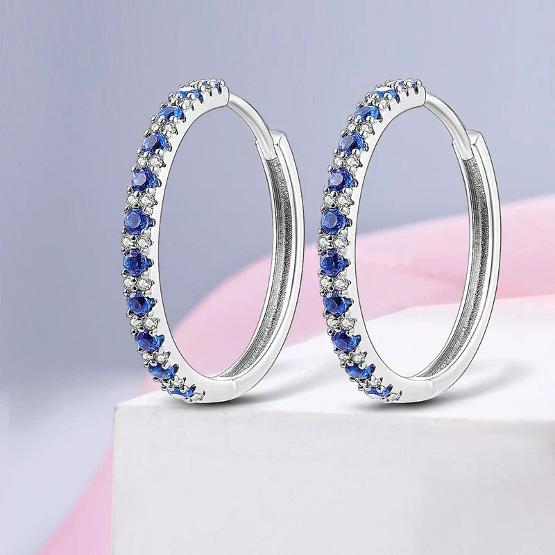 925 Sterling Silver Hoop Earring For Woman Night Sky Blue Purple Gemstone Original Earrings Fashion Jewelry Gift
