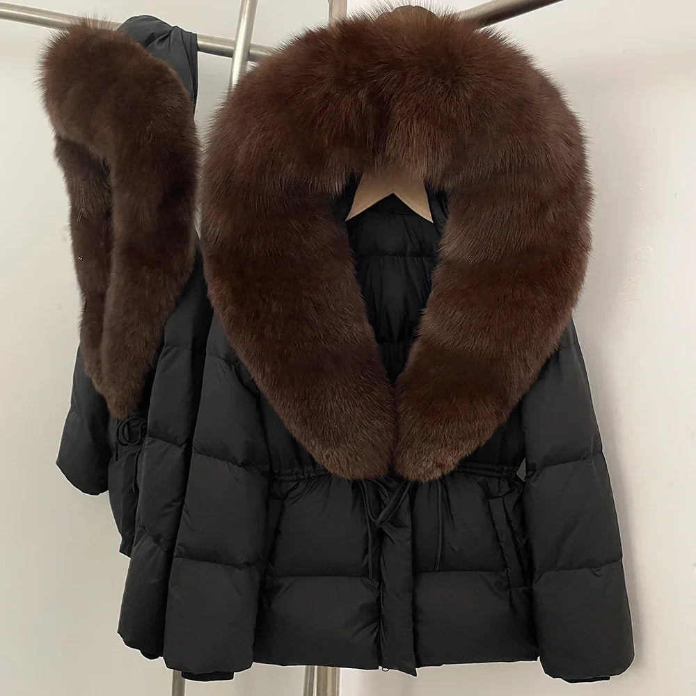 Reality Fur Jacket Real Fur Collar Duck Down Coat Female Winter Hooded Warm Fox Fur Coat Women Natural Raccoon Fur Puffer Jacket