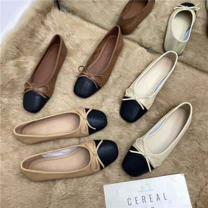 Large Size 44 45 46 47 48 Flat Shoes Women's Spring  Autumn Bow New Square Toe Shallow Ladies Shoes loafers women zapatos mujer