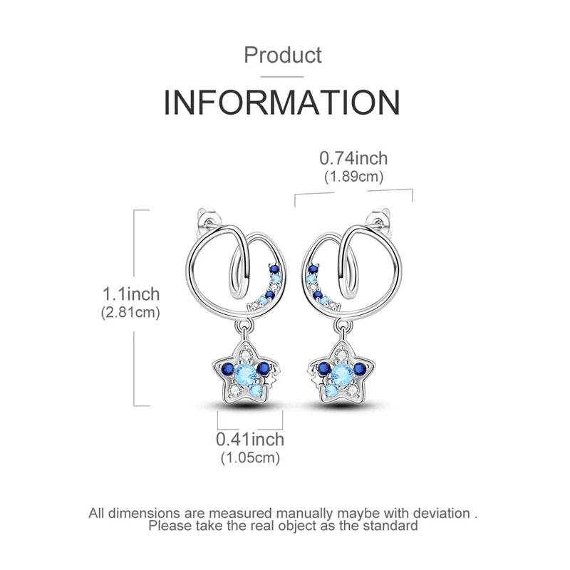 925 Sterling Silver Hoop Earring For Woman Night Sky Blue Purple Gemstone Original Earrings Fashion Jewelry Gift